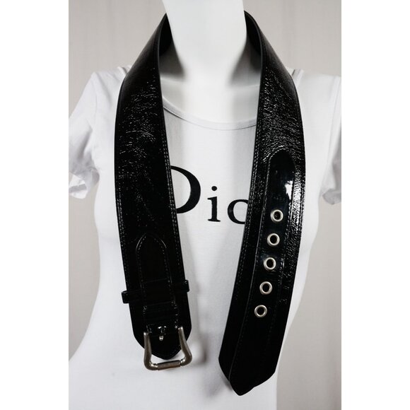 Vintage Wide Black Patent Leather Belt with Pointed Ends Retro main image 9